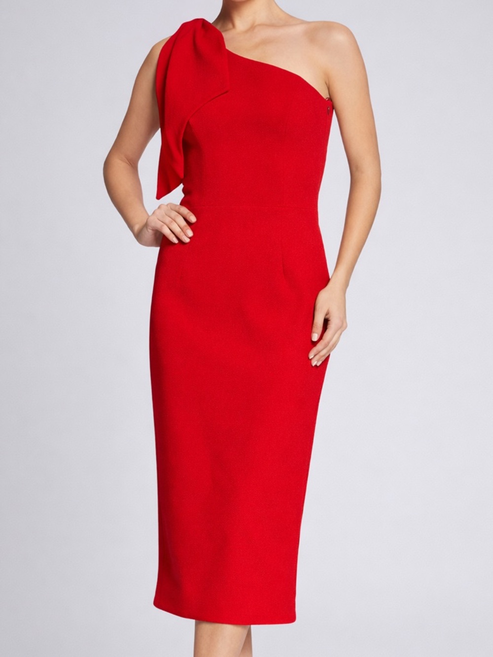 🆕🌹Dress the Population Red OneShoulder Midi Dress XL Cocktail Evening FittedSlit